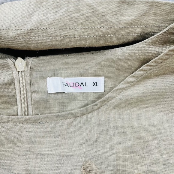 Falidal Women's Linen Beige Tunic Floral Detail Pockets Size XL Minimalist - Picture 7 of 8